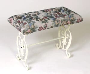 Floral Tapestry Bench w/ Cast Iron White Legs