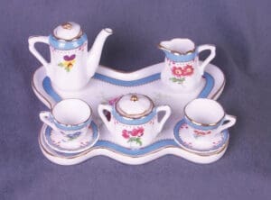 Mini Tea Set 8pc, Blue w/ Gold Accents