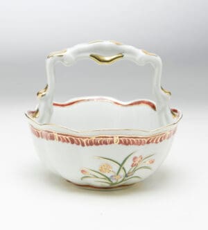 Red & White Floral Basket w/ Gold Trim