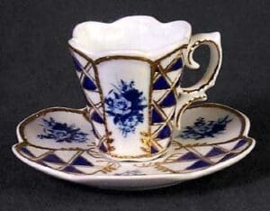 Demitasse Cup and Saucer - Blue & White with Gold Trim