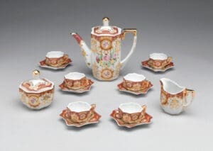 Mini Tea Set 15pc, Red w/ Gold Accents