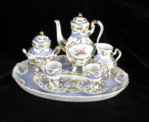 Mini Tea Set, 10pc, Blue Floral w/ Gold Accents