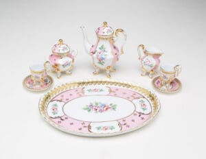 Mini Tea Set, 10pc, Pink Floral w/ Gold Accents