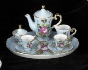 Mini Tea Set 10pc, Blue & Pink Design