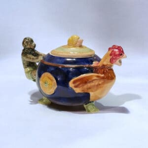 Majolica Rooster & Monkey Teapot