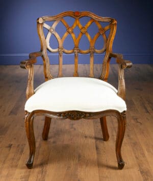 Arm Chair Upholstered Linen - Walnut Finish