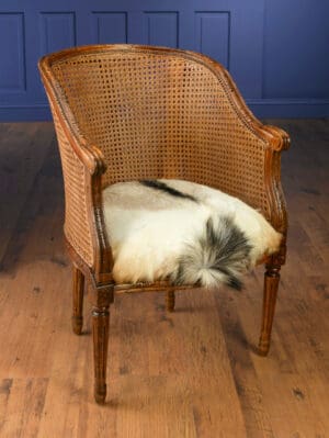 Arm Chair Goat Hair Seat Cane Back - Walnut Finish