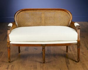 Armed Bench Linen Fabric - Walnut Finish