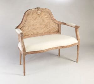 2 Seater Cane Back Upholstered Seat - Pickled Finish