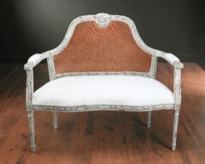 2 Seater Cane Back Upholstered Seat - Parchment Finish
