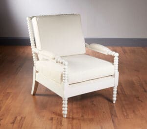 Arm Chair Bobbin Frame Upholstered Linen - White Finish