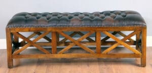 Bench Cross Design - Leather Top Walnut Finish