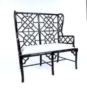 2 Seater Wing Arm Bamboo Bench - Antique White Finish