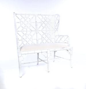 2 Seater Wing Arm Bamboo Bench – Antique White Finish