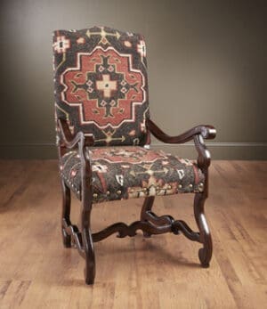 Arm Chair Nancy Black Kilim Fabric Pecan Finish