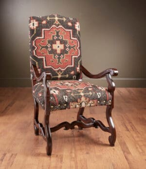 Arm Chair Nancy Black Kilim Fabric  Pecan Finish