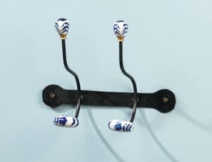 2 Hook Ceramic Blue Knob