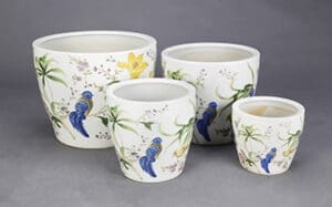 Planter Set of 4, Bird and Flower Design