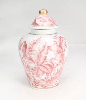 Tropical Leaf Ginger Jar, Pink 10in
