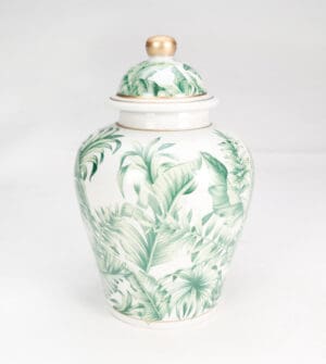 Tropical Leaf Ginger Jar, Green 10in