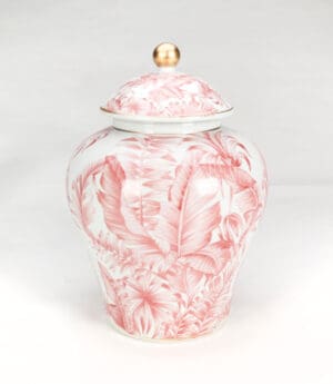 Tropical Leaf Ginger Jar, Pink 14in