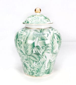 Tropical Leaf Ginger Jar, Green 14in