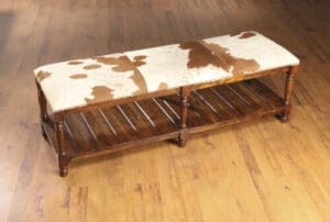 Bench With Shelf Pecan Finish With Hide