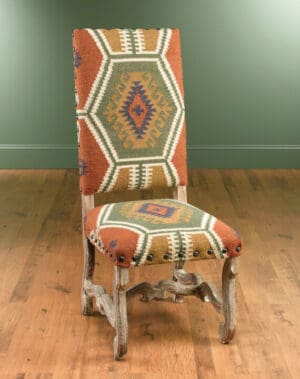 Chair Red Kilim Fabric Brown Finish