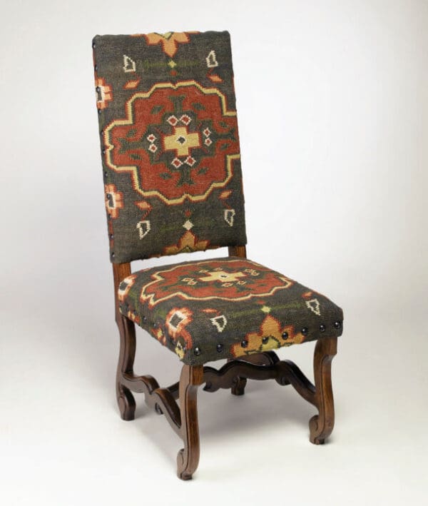 Chair Black Kilim Fabric Dark Wood Finish