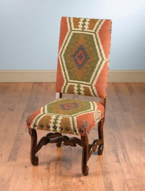 Side Chair Red Kilim Fabric Pecan Finish