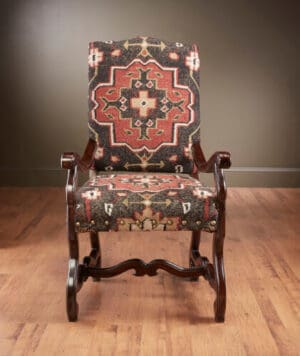 Arm Chair Black Kilim Fabric Pecan Finish