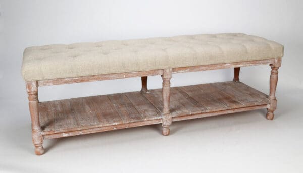 Bench With Shelf Linen Fabric BR Finish