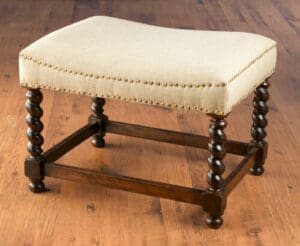 Foot Stool Barley Twist Linen Pecan Finish