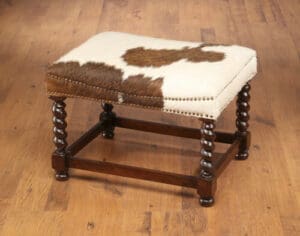 Foot Stool Barley Twist Brown Finish Cow Hide