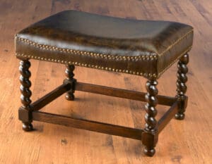 Foot Stool Leather Barley Twist Pecan Finish