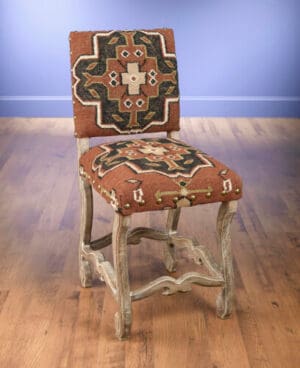 Counter Chair Red Kilim Fabric Brown Finish