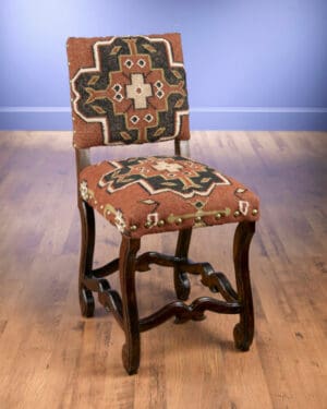 Counter Chair Red Kilim Fabric Pecan Finish