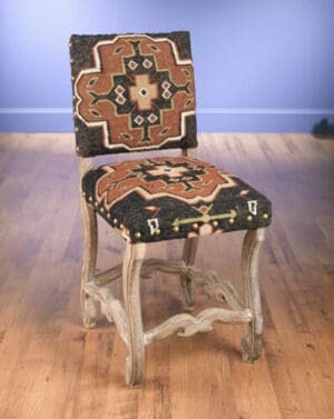 Counter Chair Black Kilim Fabric Brown Finish