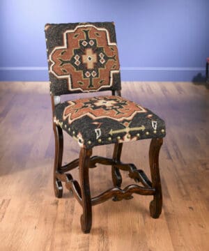 Counter Chair Black Kilim Fabric Pecan Finish