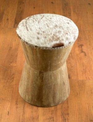 Stool Drum Cow Hide Fabric Brown Finish