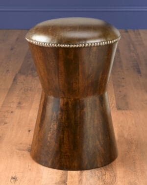 Stool Drum Leather Upholstery Pecan Finish