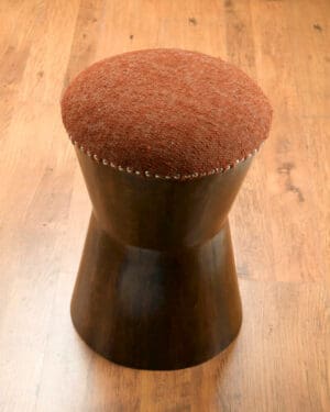 Stool Drum Red Kilim Fabric Pecan Finish