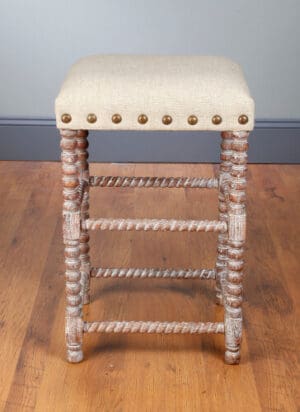 Stool Bobbin Leg With Linen Seat Brown Finish