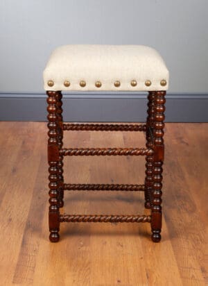 Stool Bobbin Leg With Linen Seat Pecan Finish