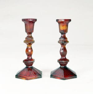 Red Glass Candlestick Pair