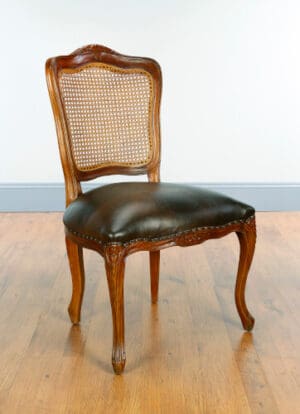 Side Chair - Cane Back Rose Leather Seat Walnut Finish