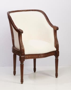 Arm Chair Linen Upholstered - Walnut Finish