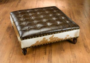 Ottoman Leather Top Cow Hide Side Pecan Finish