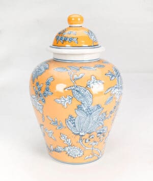 10in Yellow And Blue Floral Ginger Jar