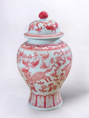 Ginger Jar with Deer design Red 17 in